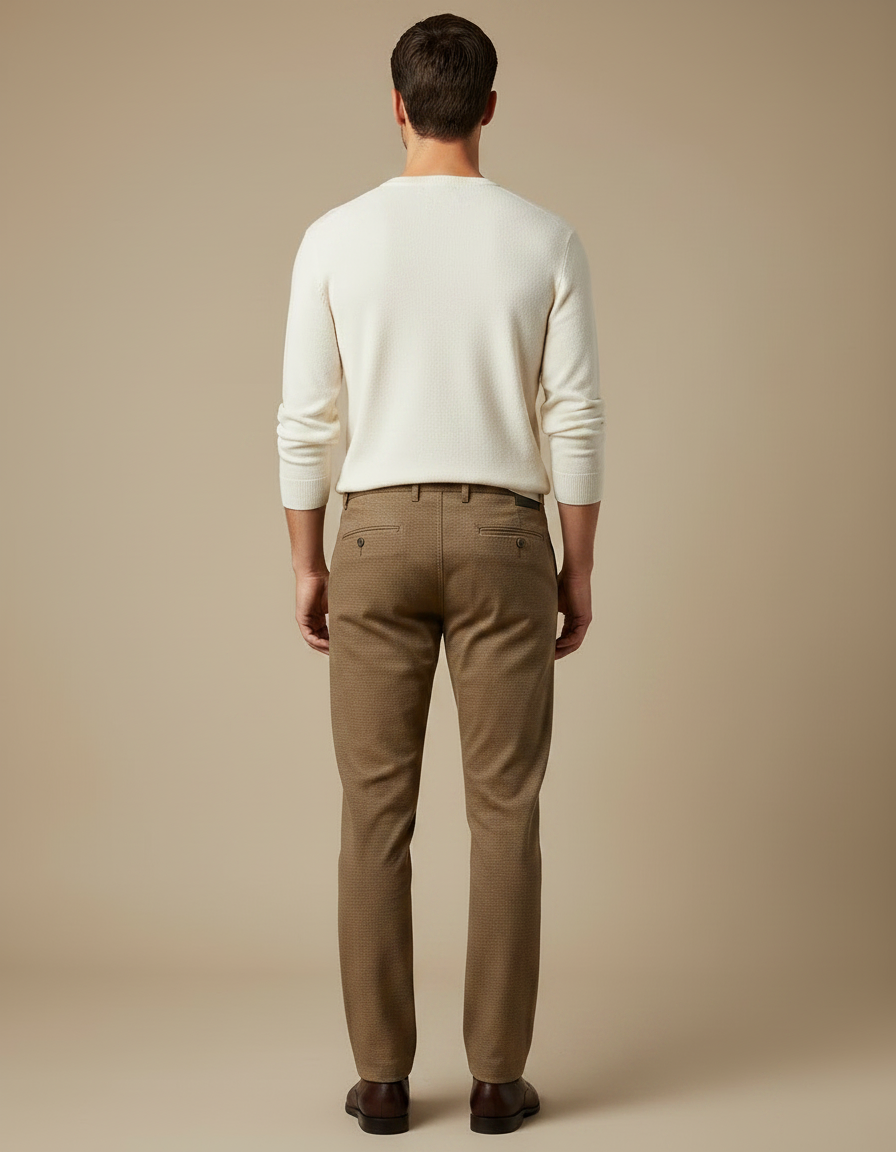 Pantalon Marron Business Slim Laine Décontracté Élégant - vue 2