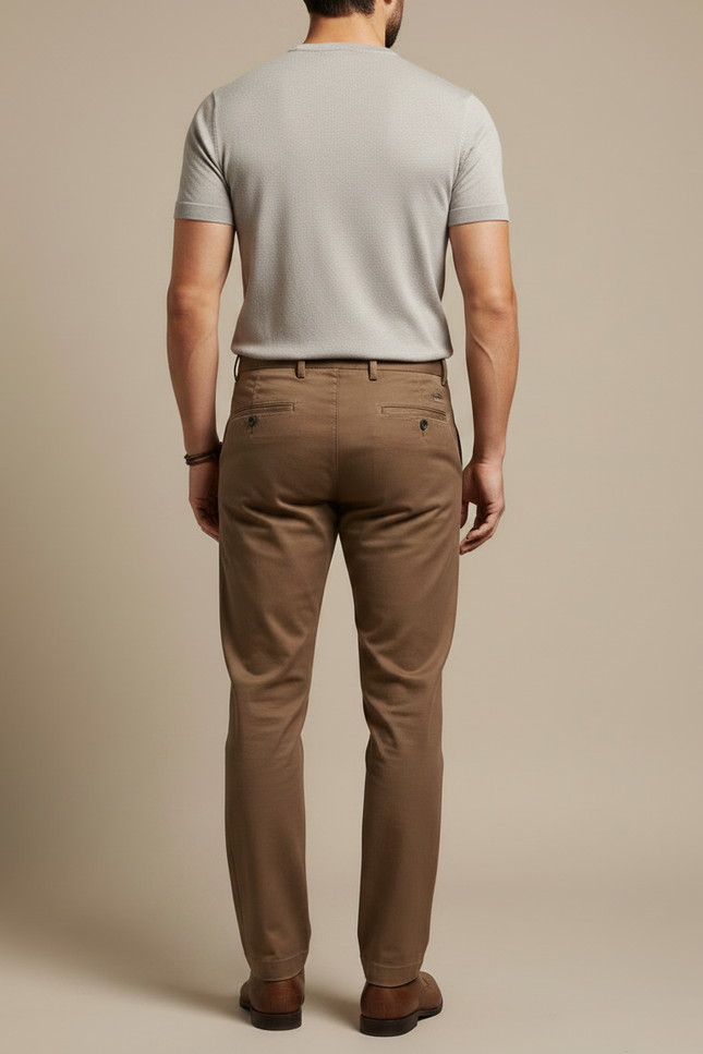 Pantalon Marron Homme Coton Coupe Droite Décontracté Élégant - Gabardine - vue 2