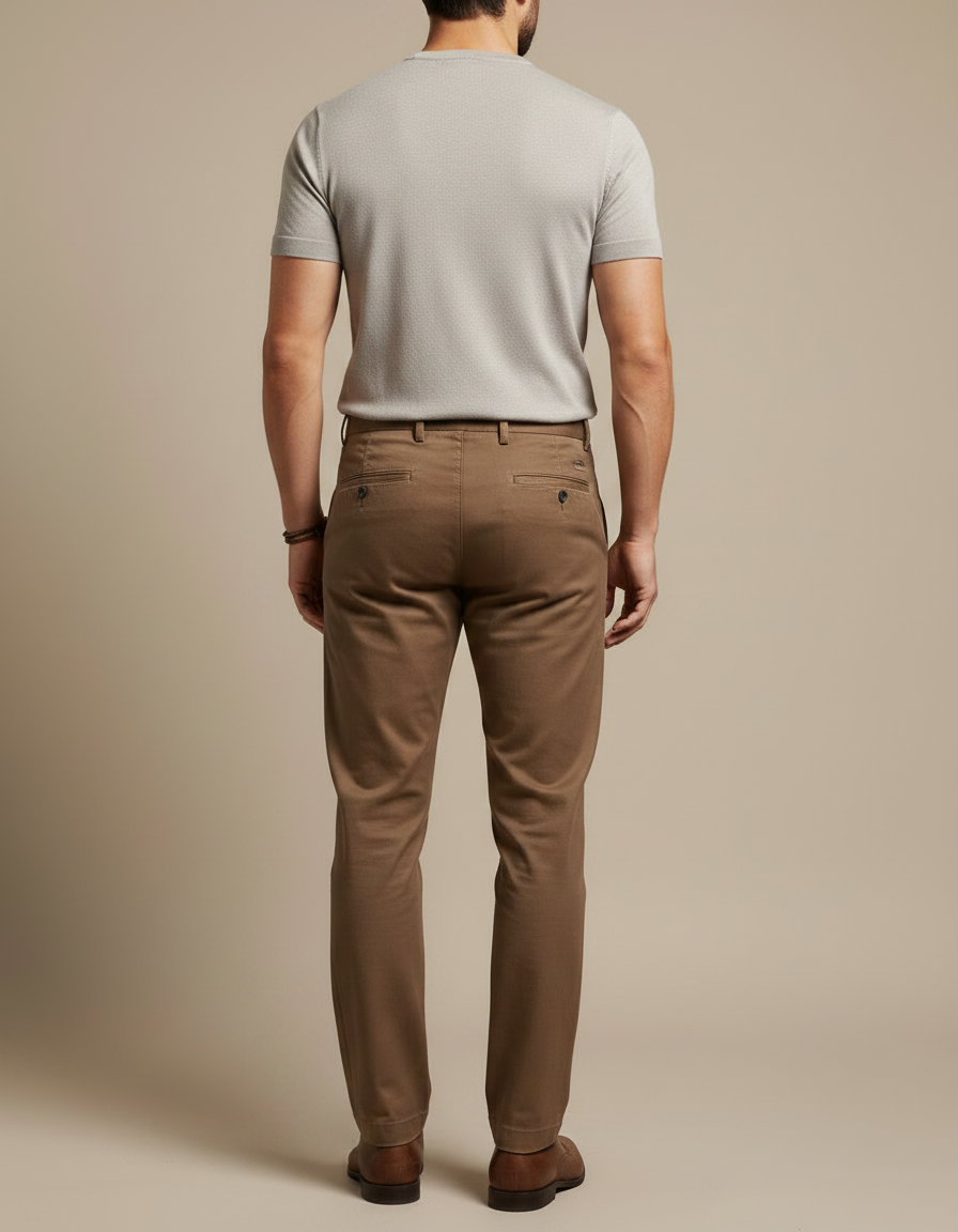 Pantalon Marron Homme Coton Coupe Droite Décontracté Élégant - Gabardine - vue 2