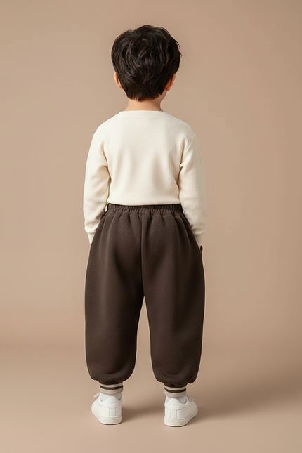 Pantalon Marron Ample Doux Élastiqué Enfant Hiver - Molleton - vue 2