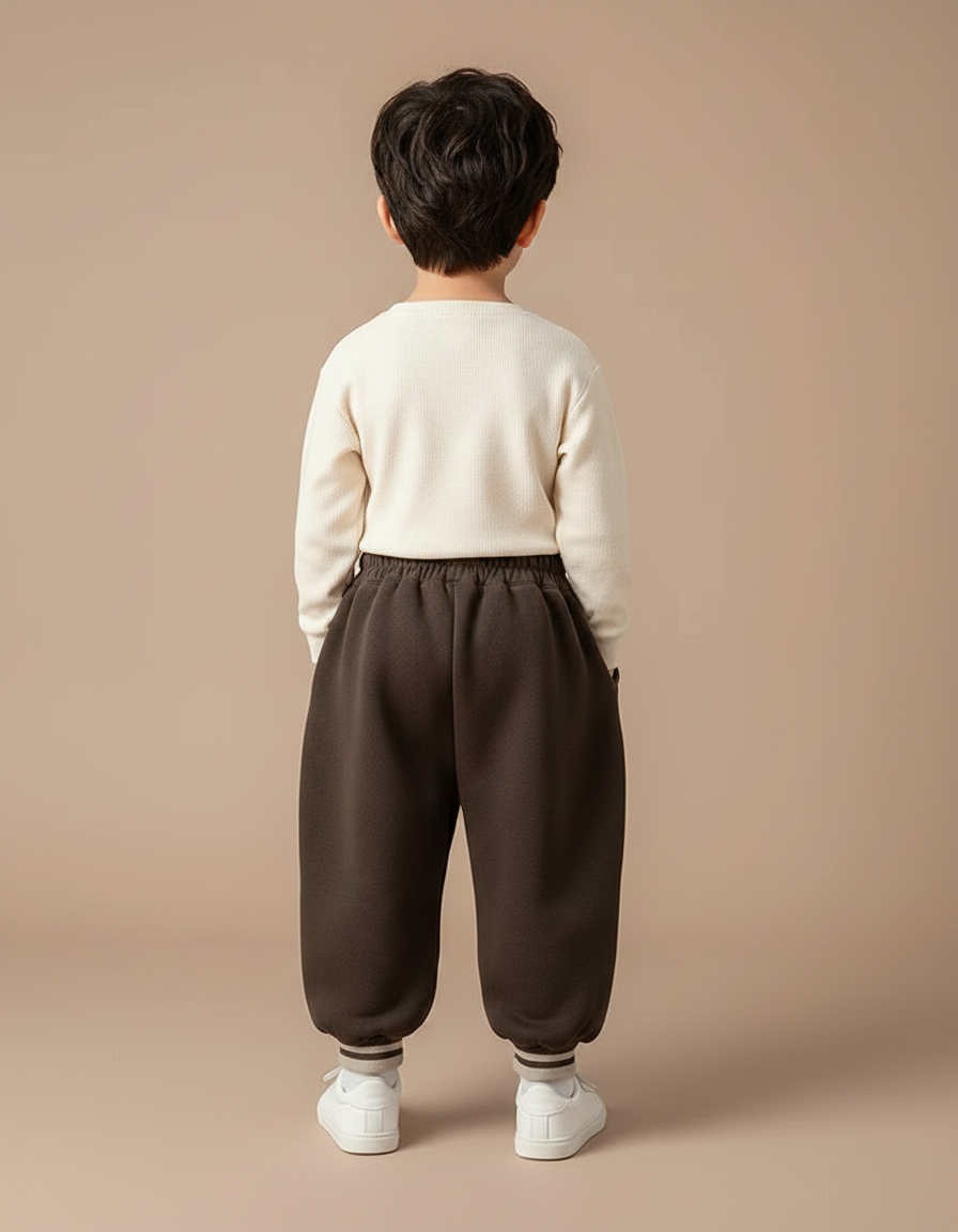 Pantalon Marron Ample Doux Élastiqué Enfant Hiver - Molleton - vue 2