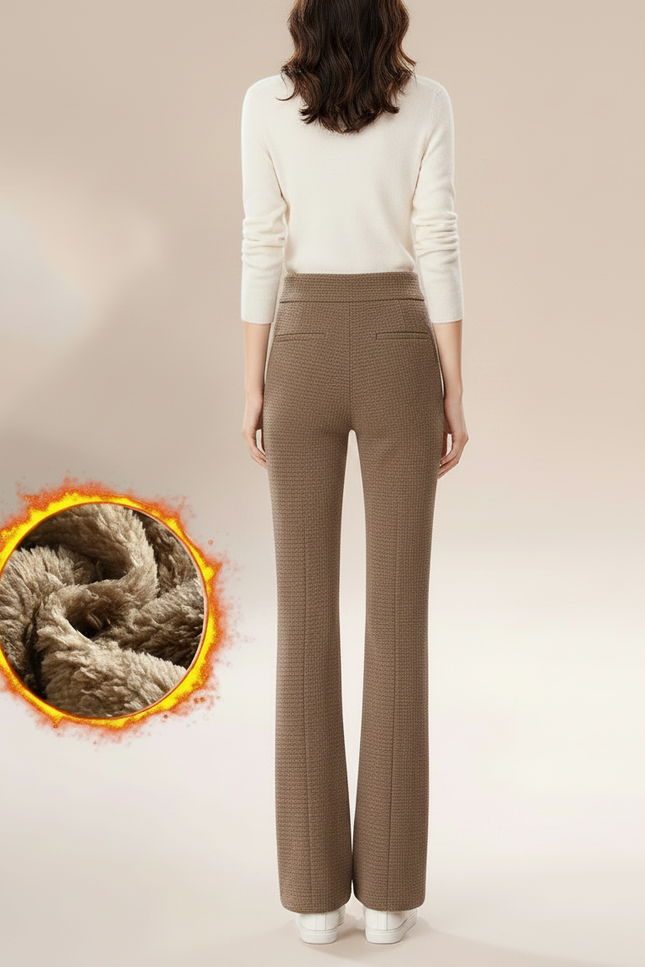 Pantalon Marron Chaud Évasé Texturé Hiver Femme - Maille - vue 2