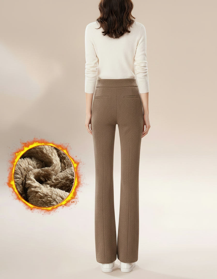Pantalon Marron Chaud Évasé Texturé Hiver Femme - Maille - vue 2