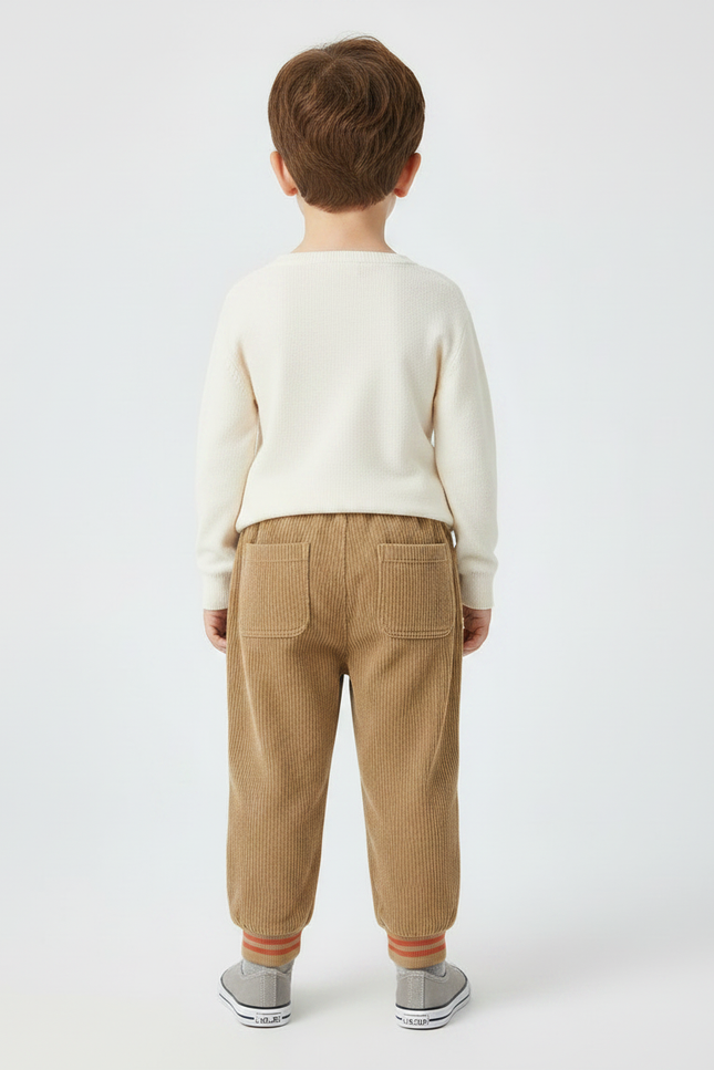 Pantalon Marron Côtelé Ample Décontracté Enfant Ourson - Cordé - vue 2