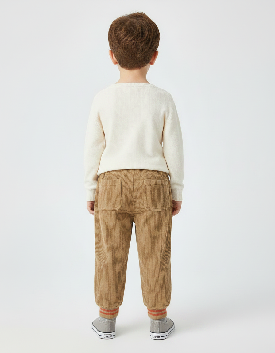 Pantalon Marron Côtelé Ample Décontracté Enfant Ourson - Cordé - vue 2