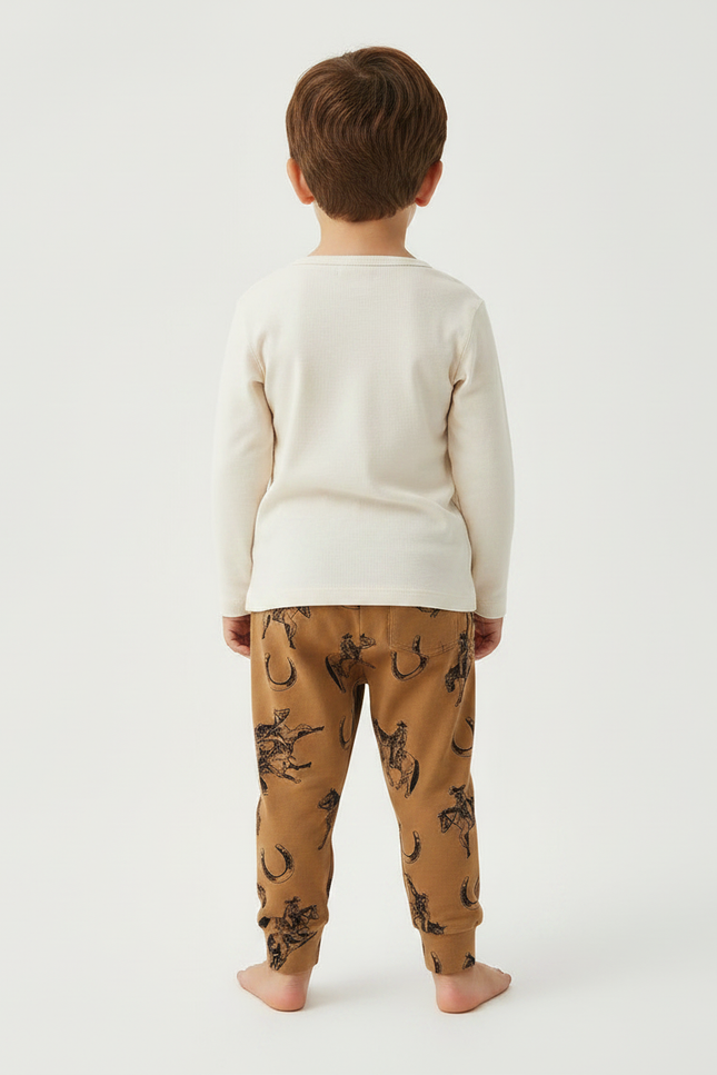 Pantalon Marron Imprimé Cheval Confortable Enfant - Molleton - vue 2