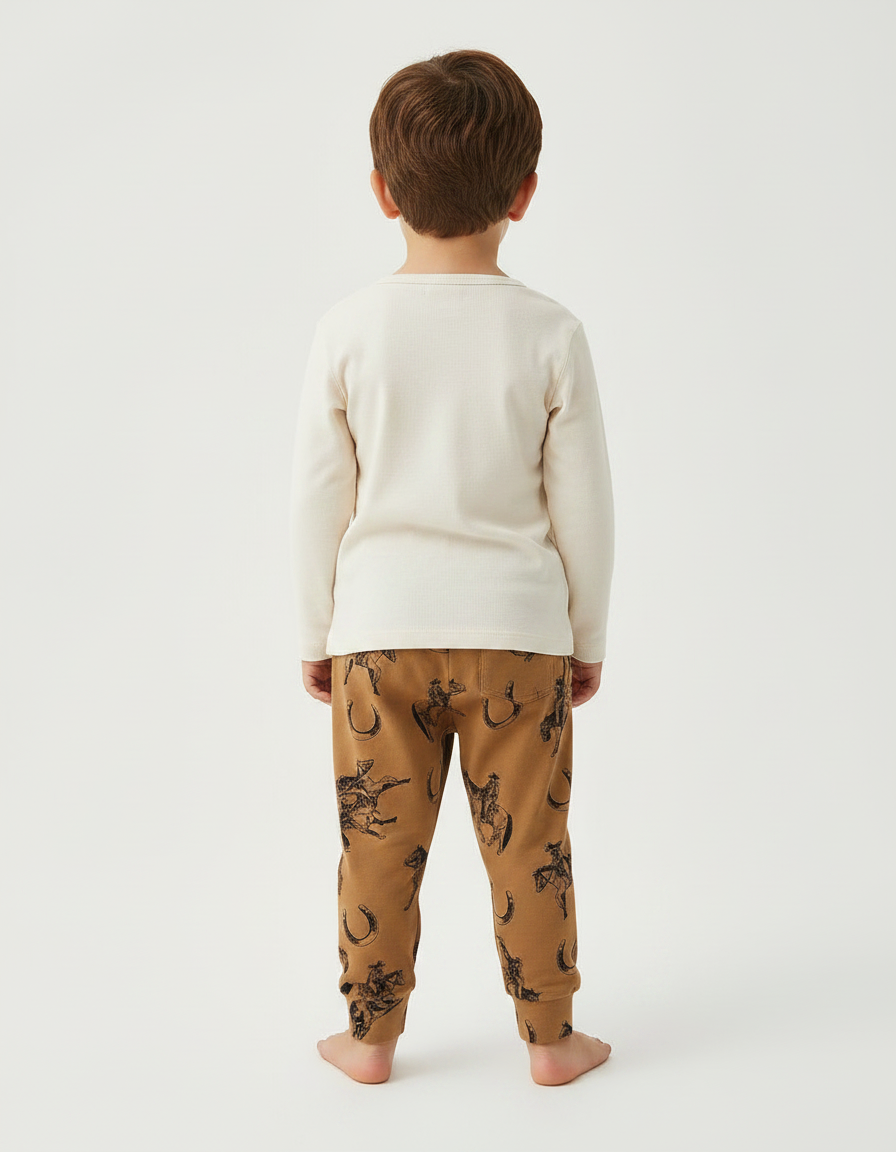 Pantalon Marron Imprimé Cheval Confortable Enfant - Molleton - vue 2