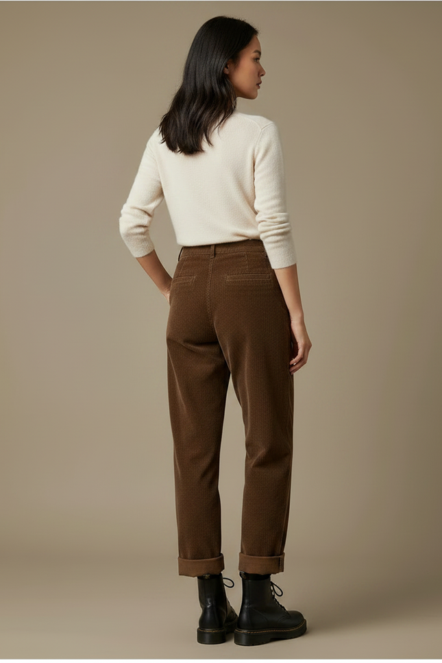 Pantalon Marron Côtelé Large Décontracté Vintage Femme - Cordé - vue 2