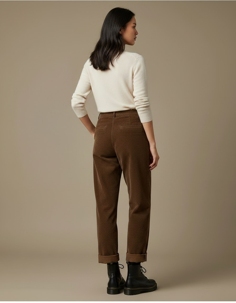 Pantalon Marron Côtelé Large Décontracté Vintage Femme - Cordé - vue 2