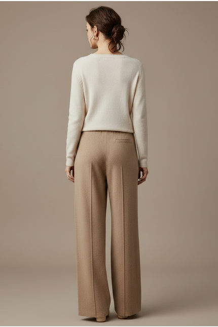 Pantalon Marron Tricoté Large Confortable Cachemire Femme - Camel Maille - vue 2