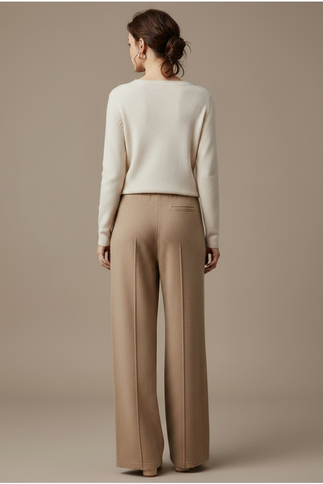Pantalon Marron Tricoté Large Confortable Cachemire Femme - Camel Maille - vue 2