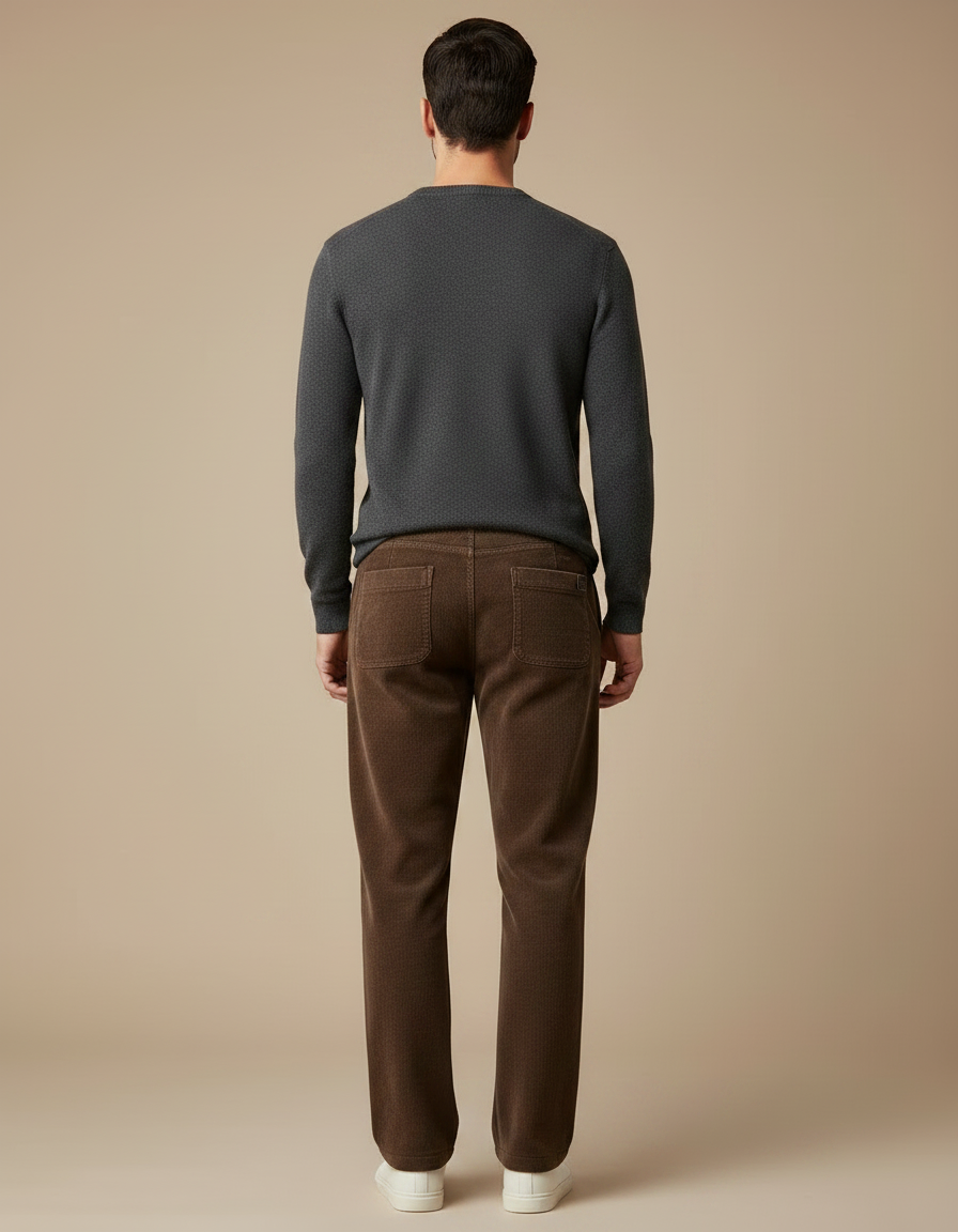 Pantalon Marron Côtelé Droit Cordon Décontracté Homme - Cordé - vue 2