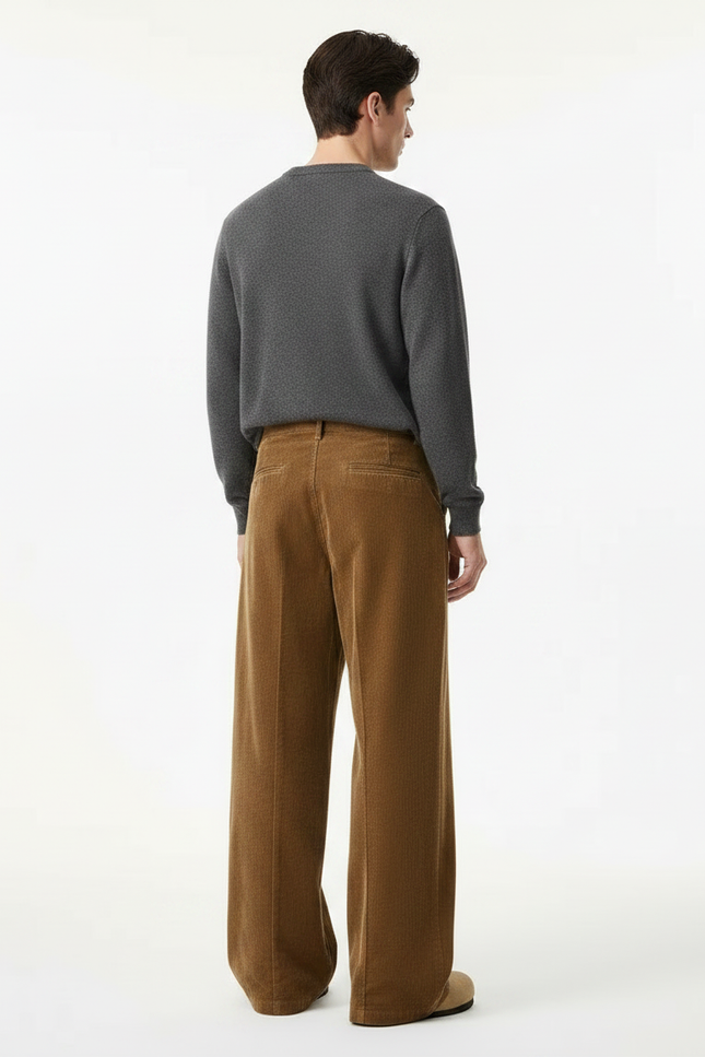 Pantalon Marron Côtelé Ample Décontracté Homme Rétro - Cordé - vue 2