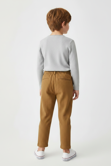 Pantalon Marron Ample Coton Plissé Garçon Décontracté - vue 2