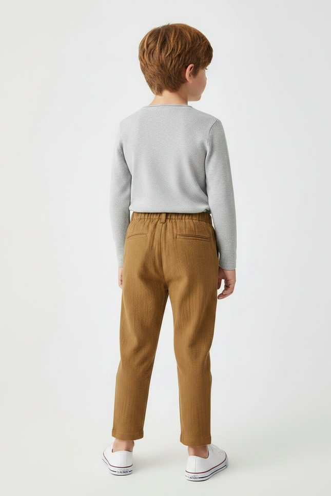 Pantalon Marron Ample Coton Plissé Garçon Décontracté - vue 2