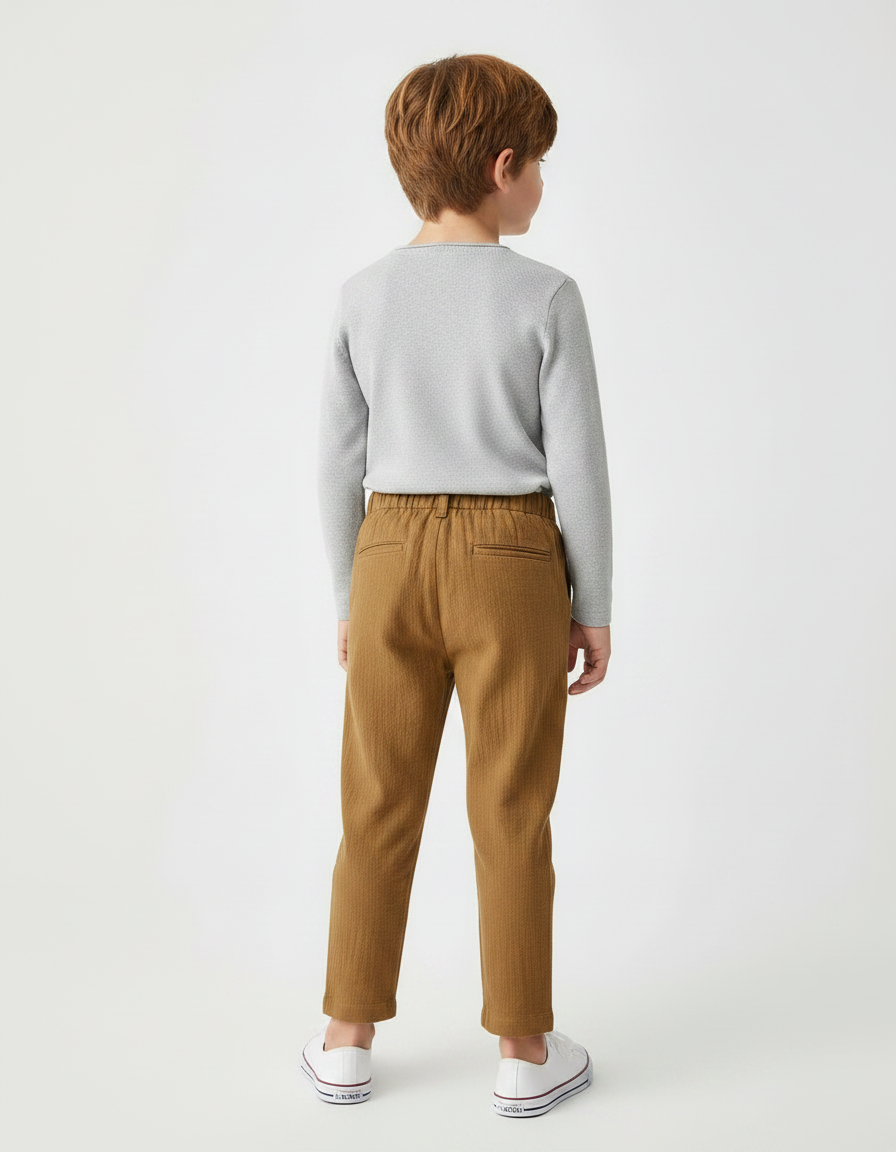 Pantalon Marron Ample Coton Plissé Garçon Décontracté - vue 2
