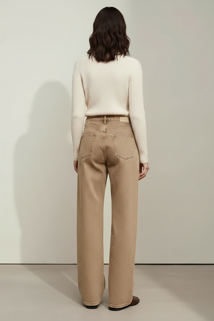 Pantalon Marron Denim Ample Droit Rétro Femme - Camel Jean - vue 2