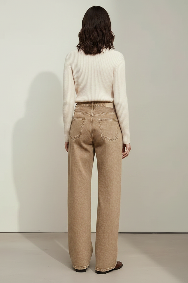 Pantalon Marron Denim Ample Droit Rétro Femme - Camel Jean - vue 2