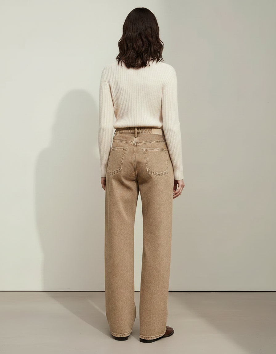 Pantalon Marron Denim Ample Droit Rétro Femme - Camel Jean - vue 2