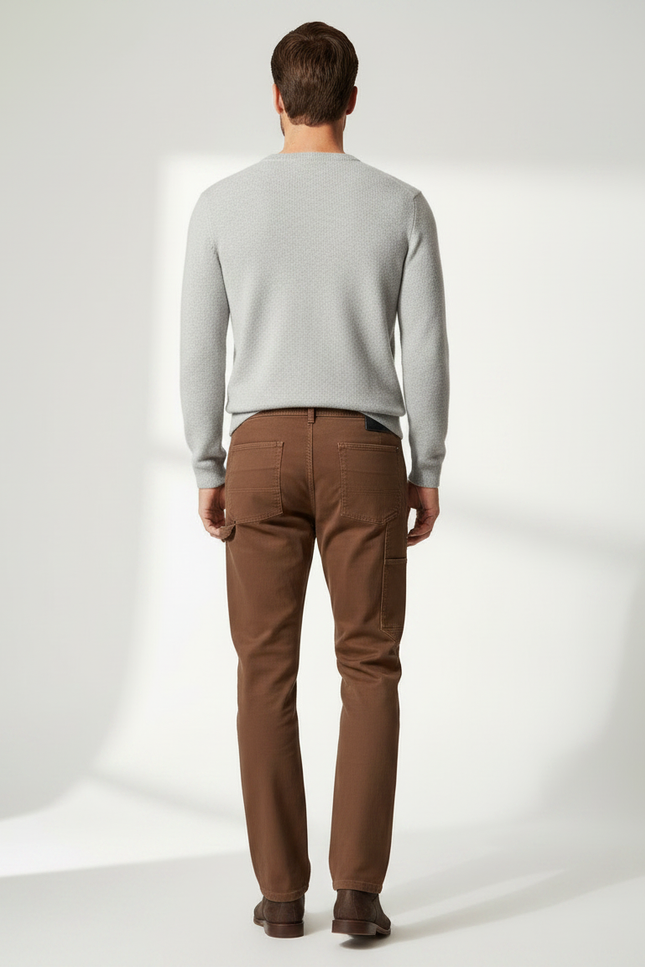 Pantalon Marron Coton Droit Décontracté Homme - vue 2