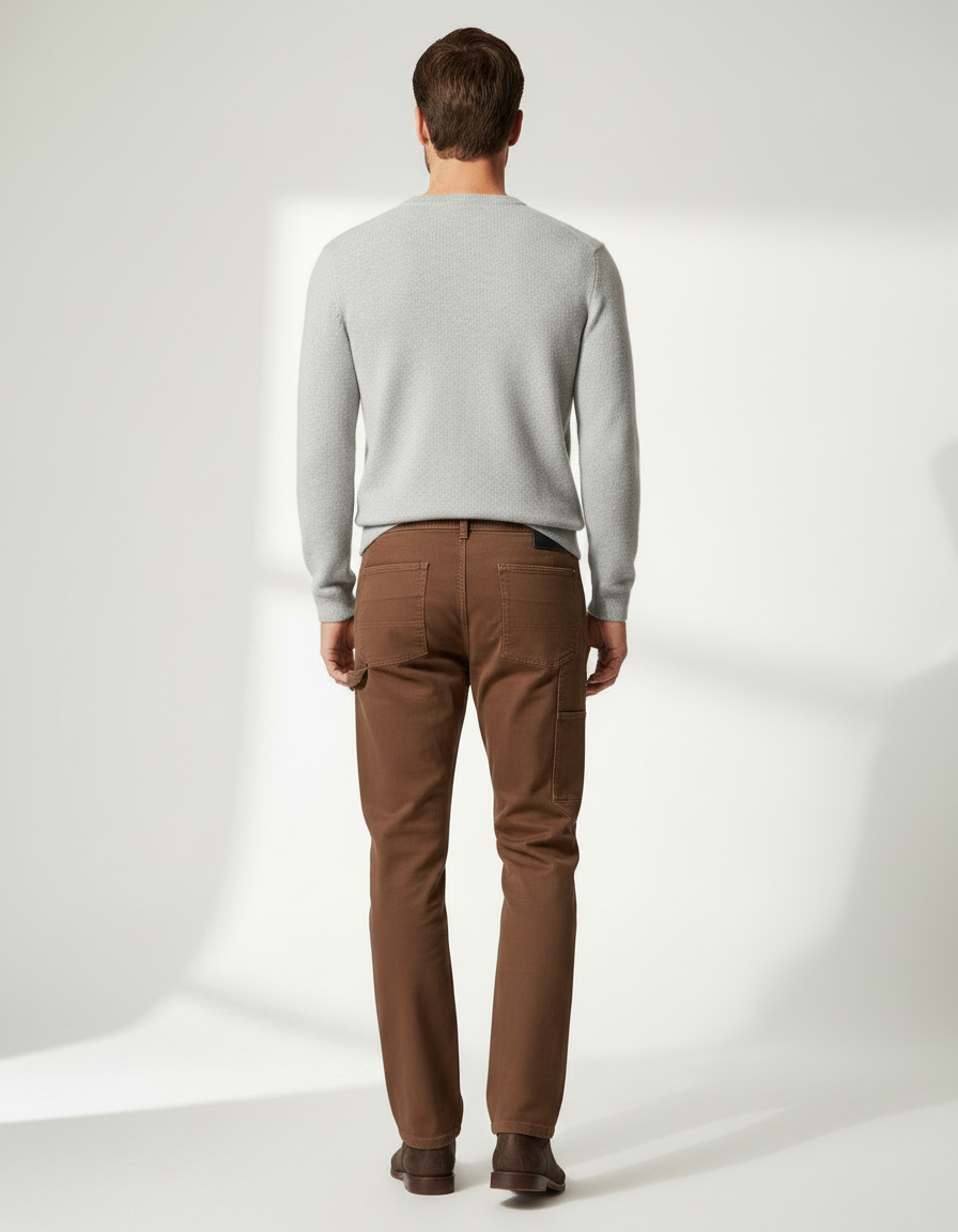 Pantalon Marron Coton Droit Décontracté Homme - vue 2