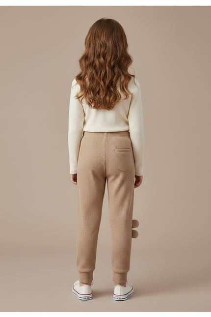 Pantalon Marron Côtelé Enfant Brodé Ours Confortable - Maille - vue 2
