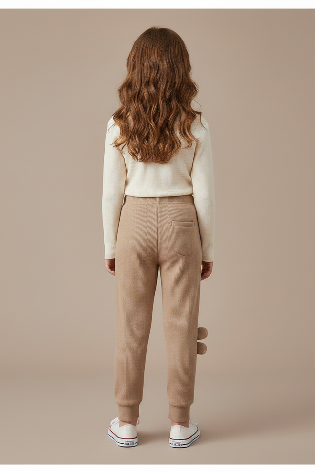 Pantalon Marron Côtelé Enfant Brodé Ours Confortable - Maille - vue 2