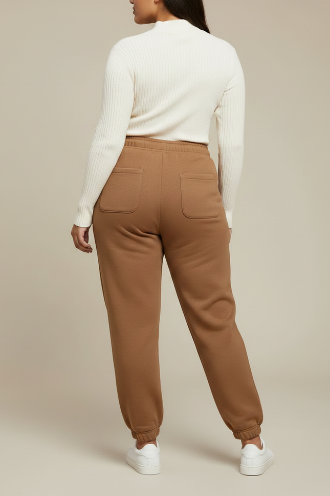 Pantalon Marron Ample Molletonné Confortable Élastique Femme - vue 2