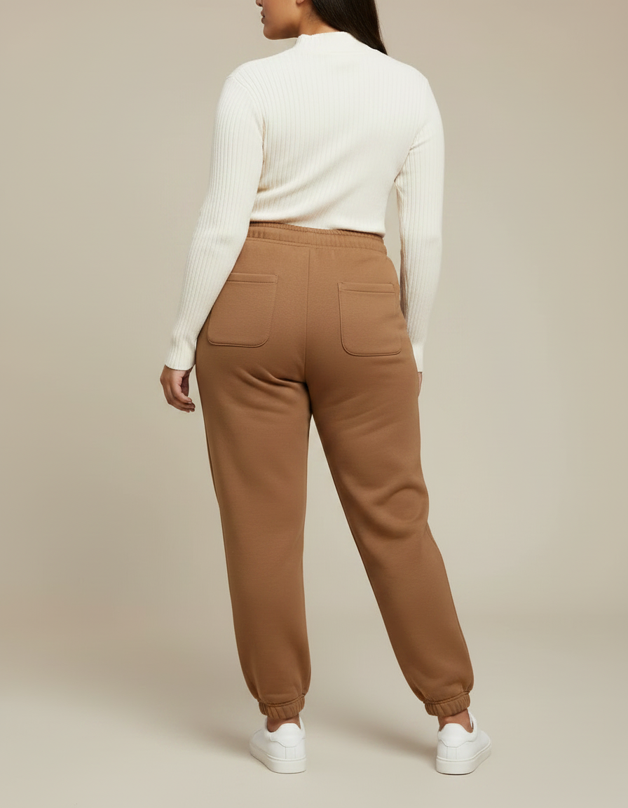 Pantalon Marron Ample Molletonné Confortable Élastique Femme - vue 2