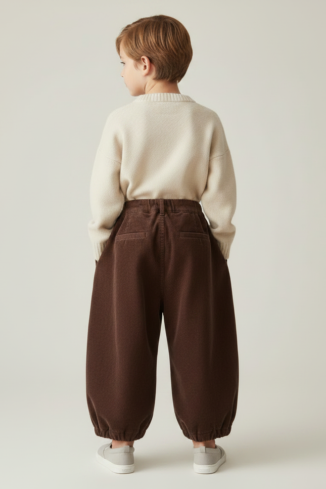 Pantalon Marron Côtelé Ample Plissé Décontracté Hiver - Cordé - vue 2