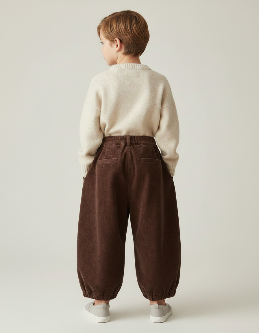 Pantalon Marron Côtelé Ample Plissé Décontracté Hiver - Cordé - vue 2