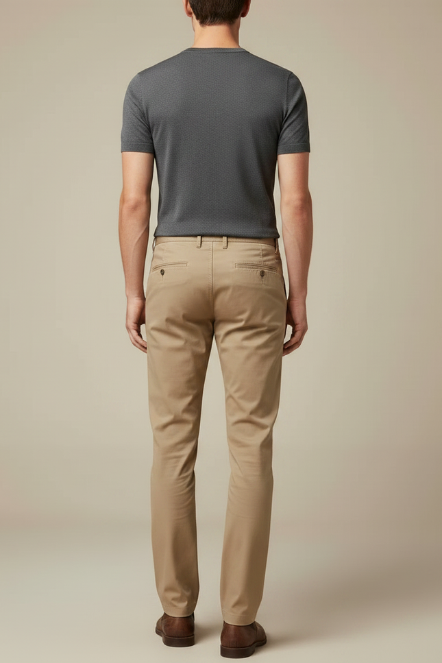 Pantalon Marron Chino Coton Slim Décontracté Homme - Beige - vue 2