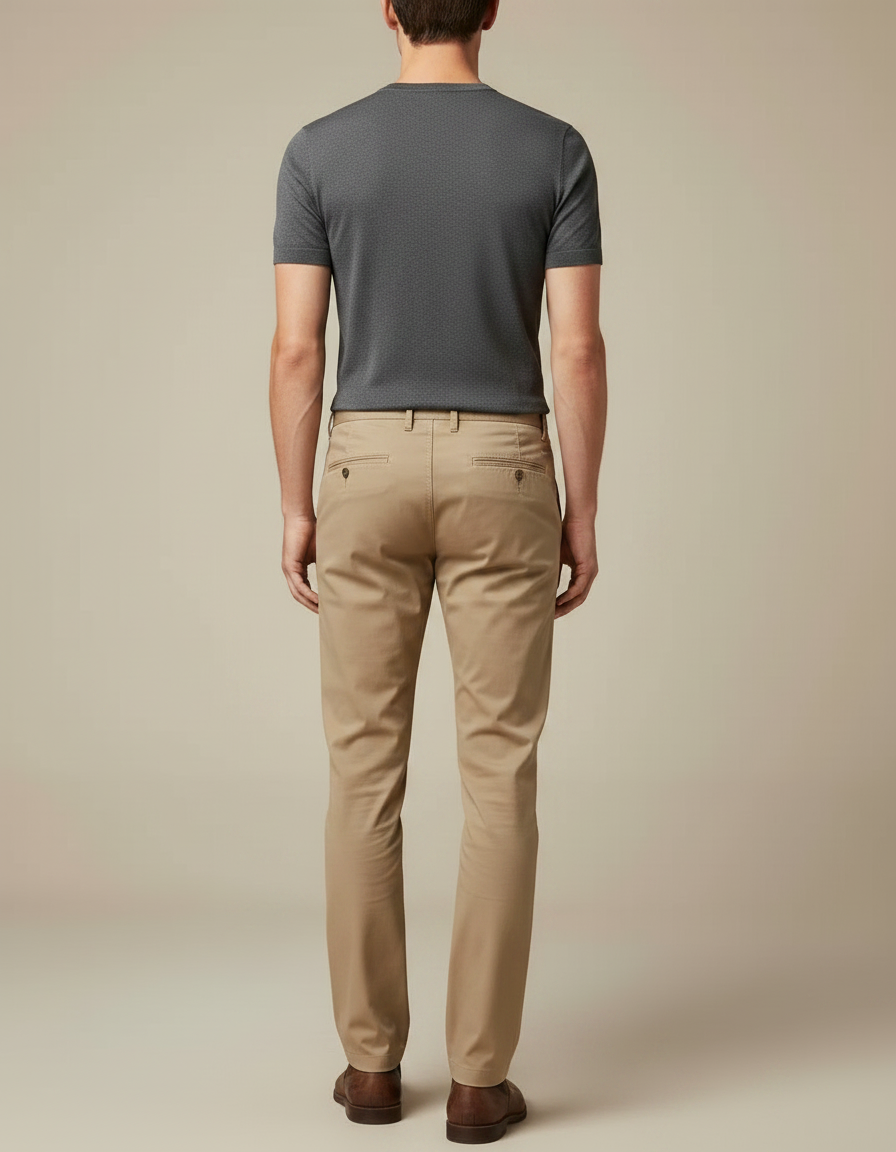 Pantalon Marron Chino Coton Slim Décontracté Homme - Beige - vue 2