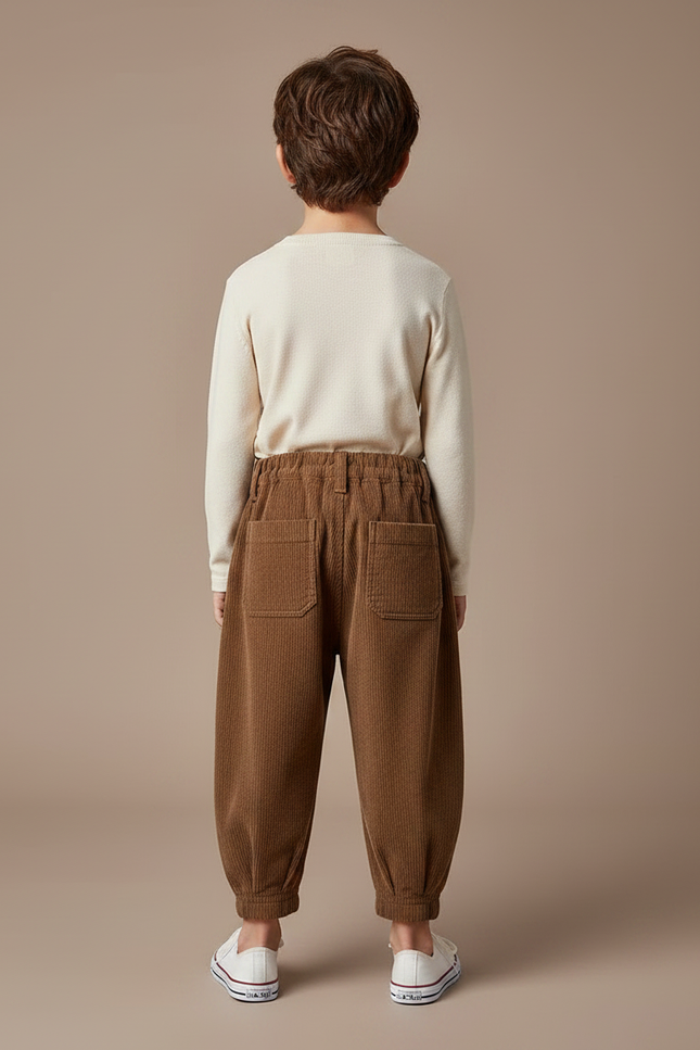 Pantalon Marron Côtelé Ample Enfant Coton - Cordé - vue 2