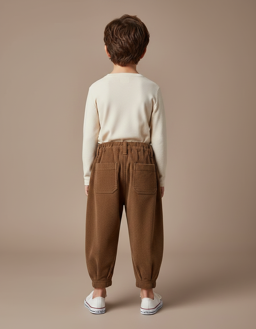 Pantalon Marron Côtelé Ample Enfant Coton - Cordé - vue 2