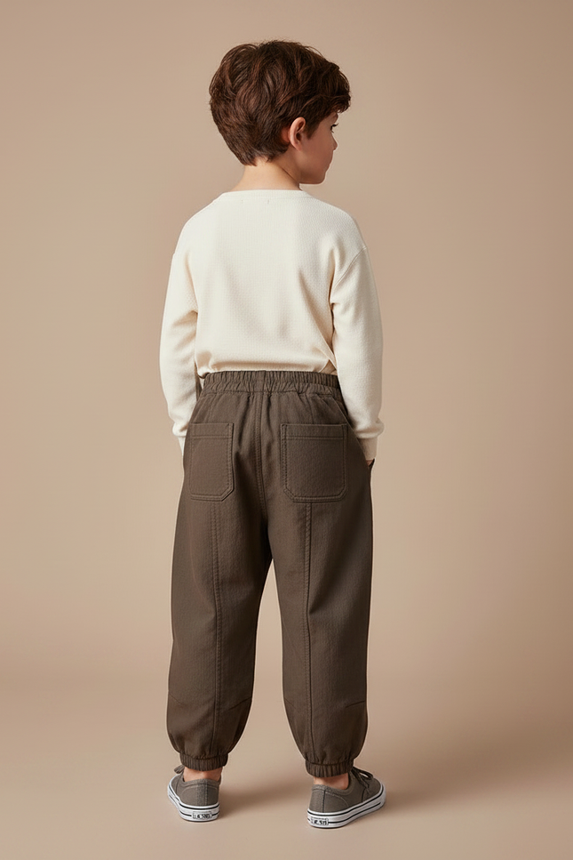 Pantalon Marron Ample Chaud Élastiqué Hiver Garçon - Molleton - vue 2