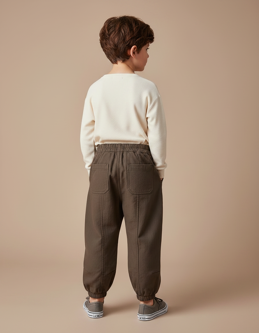 Pantalon Marron Ample Chaud Élastiqué Hiver Garçon - Molleton - vue 2