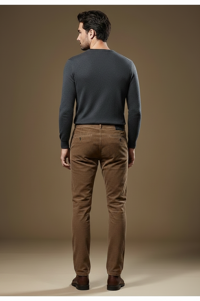Pantalon Marron Côtelé Slim Hiver Homme - Cordé - vue 2