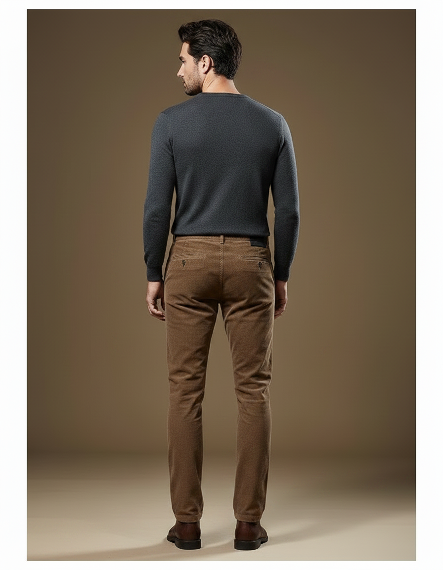 Pantalon Marron Côtelé Slim Hiver Homme - Cordé - vue 2