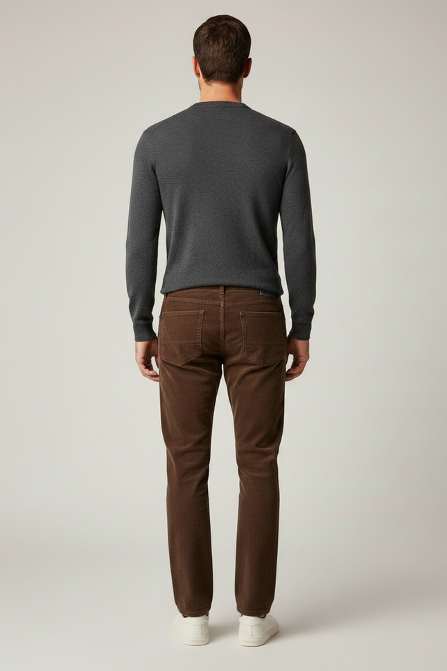 Pantalon Marron Homme Côtelé Droit Décontracté Confortable - Cordé - vue 2