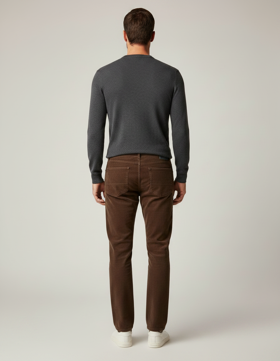 Pantalon Marron Homme Côtelé Droit Décontracté Confortable - Cordé - vue 2