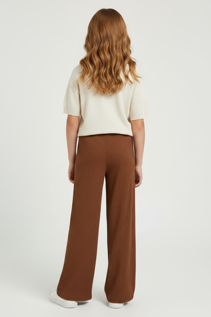 Pantalon Marron Côtelé Ample Décontracté Enfant Confortable - Maille - vue 2