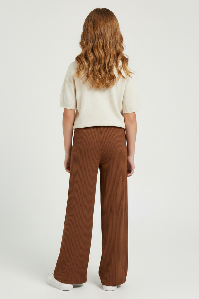 Pantalon Marron Côtelé Ample Décontracté Enfant Confortable - Maille - vue 2