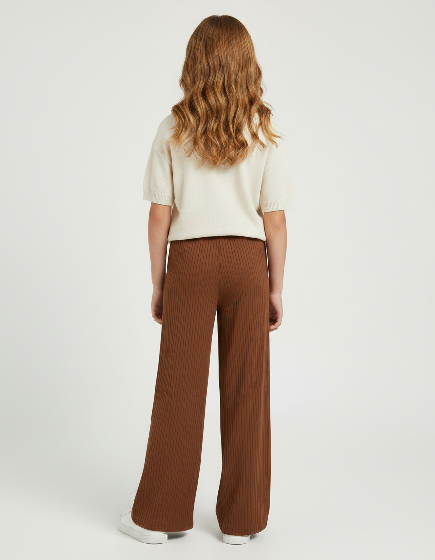 Pantalon Marron Côtelé Ample Décontracté Enfant Confortable - Maille - vue 2