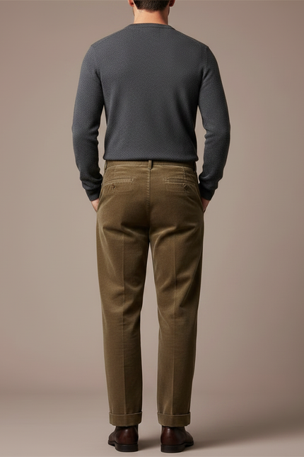 Pantalon Marron Côtelé Plissé Décontracté Homme - Cordé - vue 2
