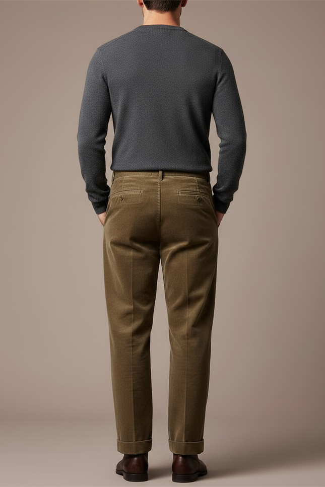 Pantalon Marron Côtelé Plissé Décontracté Homme - Cordé - vue 2