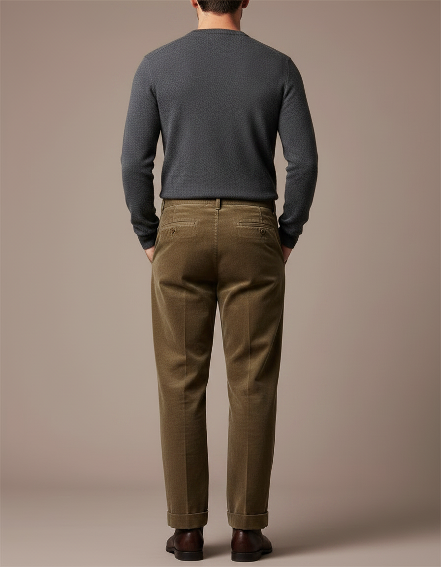 Pantalon Marron Côtelé Plissé Décontracté Homme - Cordé - vue 2