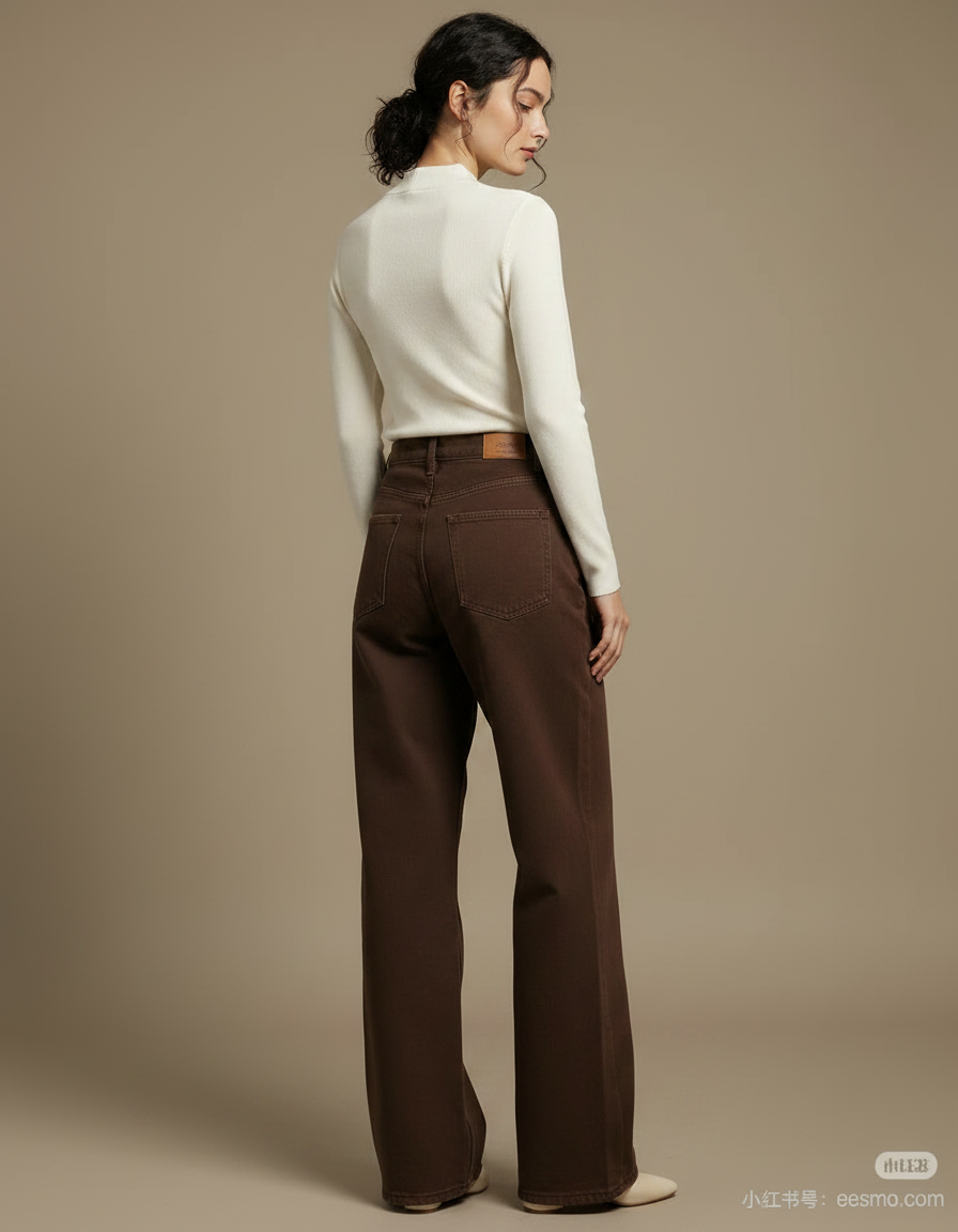 Pantalon Marron Ample Droit Taille Haute Femme - Jean - vue 2