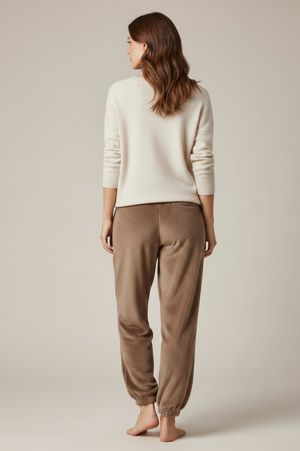 Pantalon Marron Polaire Doux Confortable Élastique Femme - Molleton - vue 2