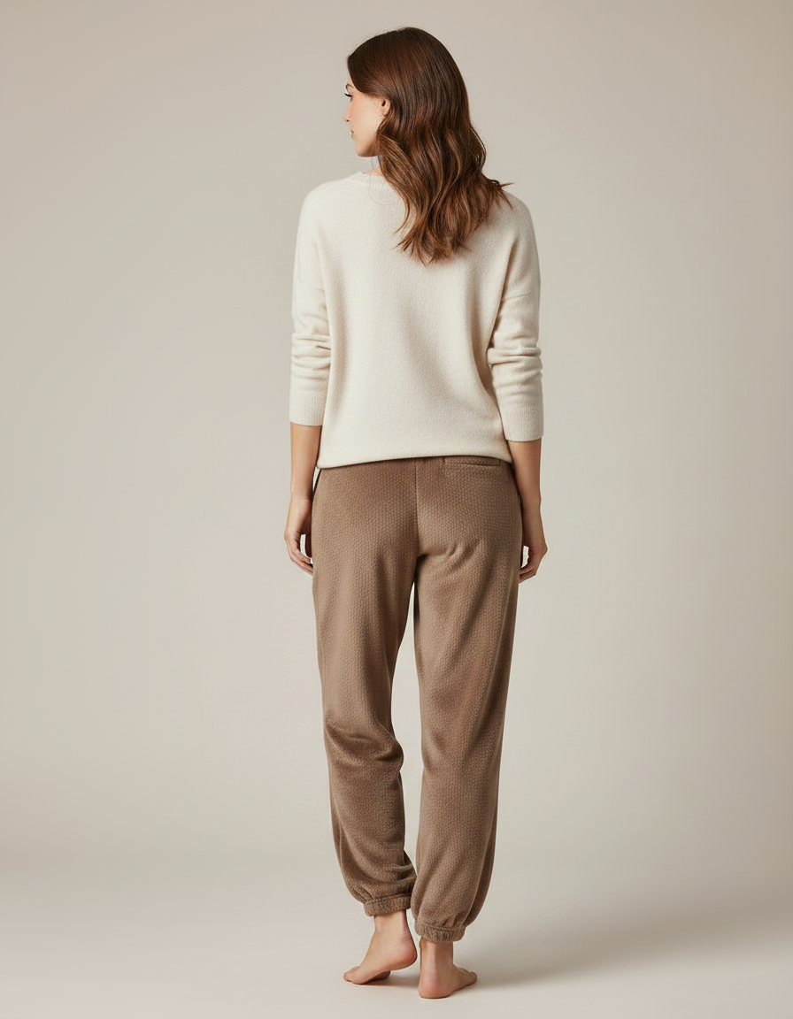 Pantalon Marron Polaire Doux Confortable Élastique Femme - Molleton - vue 2